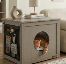 barkeleypets.com Foldable Hidden Cat Litter Box Enclosure Furniture with Mesh Storage Bag, Waterproof Interior, Odor Control, and Easy Assembly - 21.6”L x 17.7”D x 17.7”H